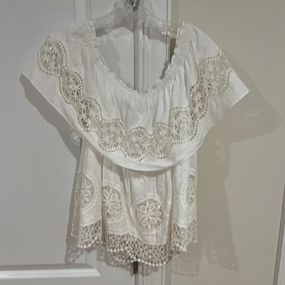 BCBG Off Shoulder White Lace Top